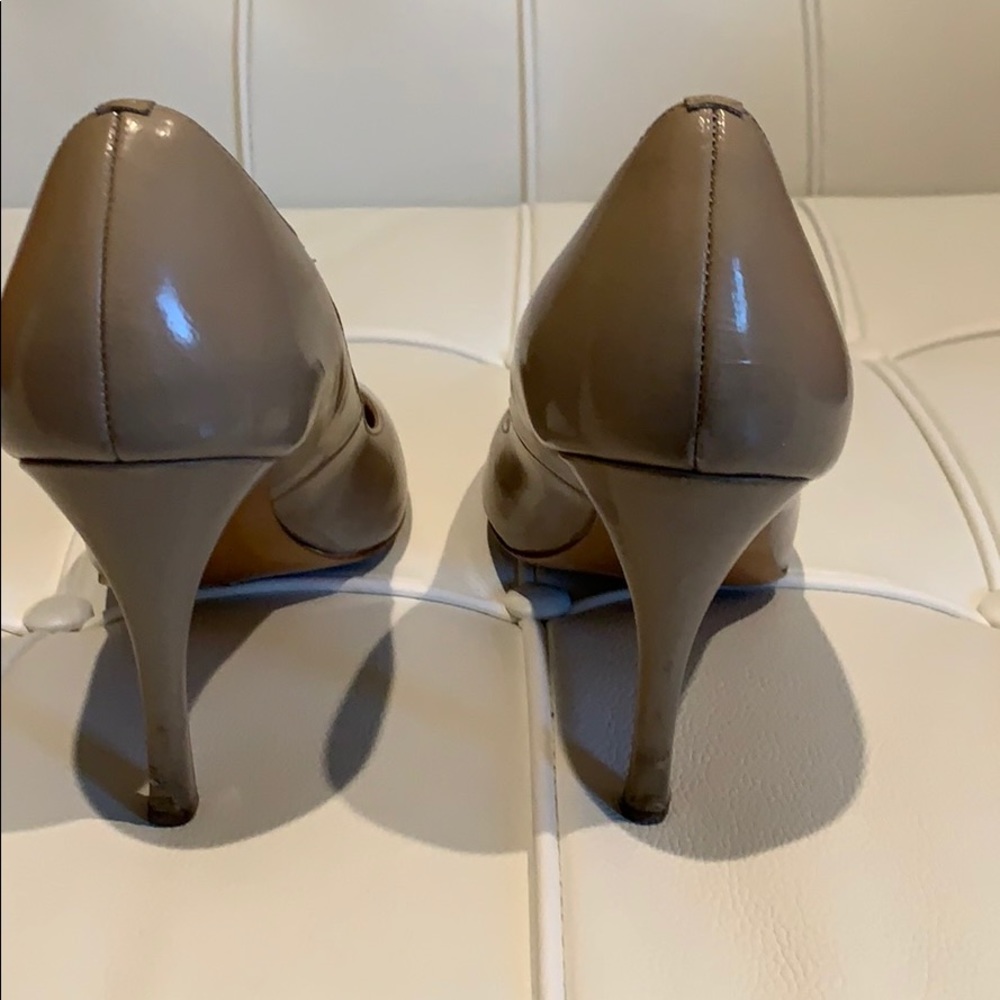 Taupe Elie Tahari Patent Leather Pumps